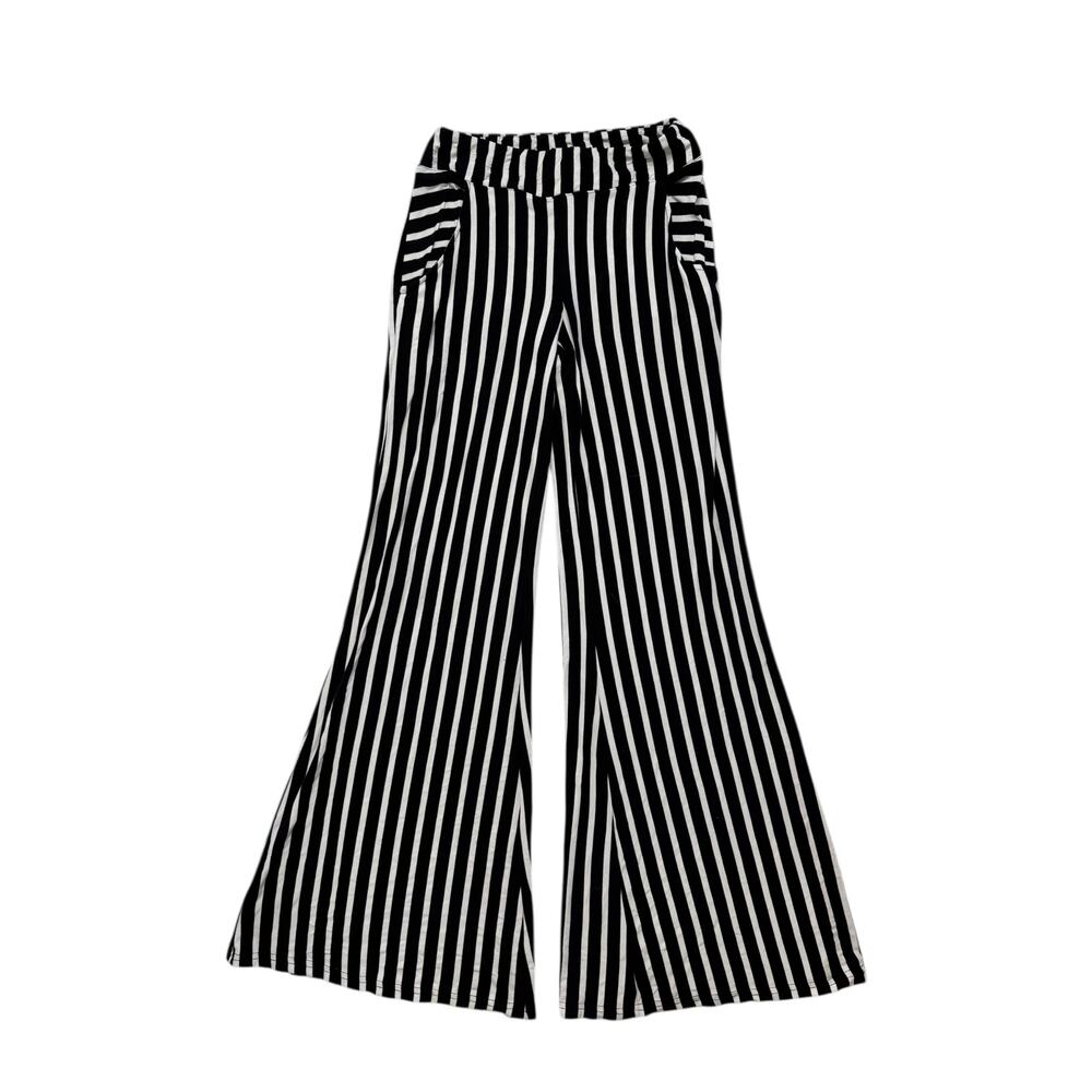 JOSEPH RIBKOFF Black White Vertical Stripe Flare Leg Knit Pants Size 2 Pull On